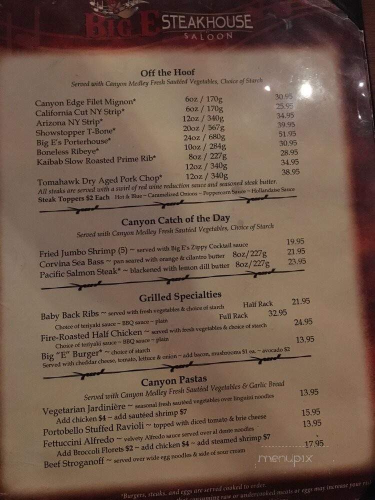 Big E Steakhouse & Saloon - Grand Canyon, AZ menu_pic