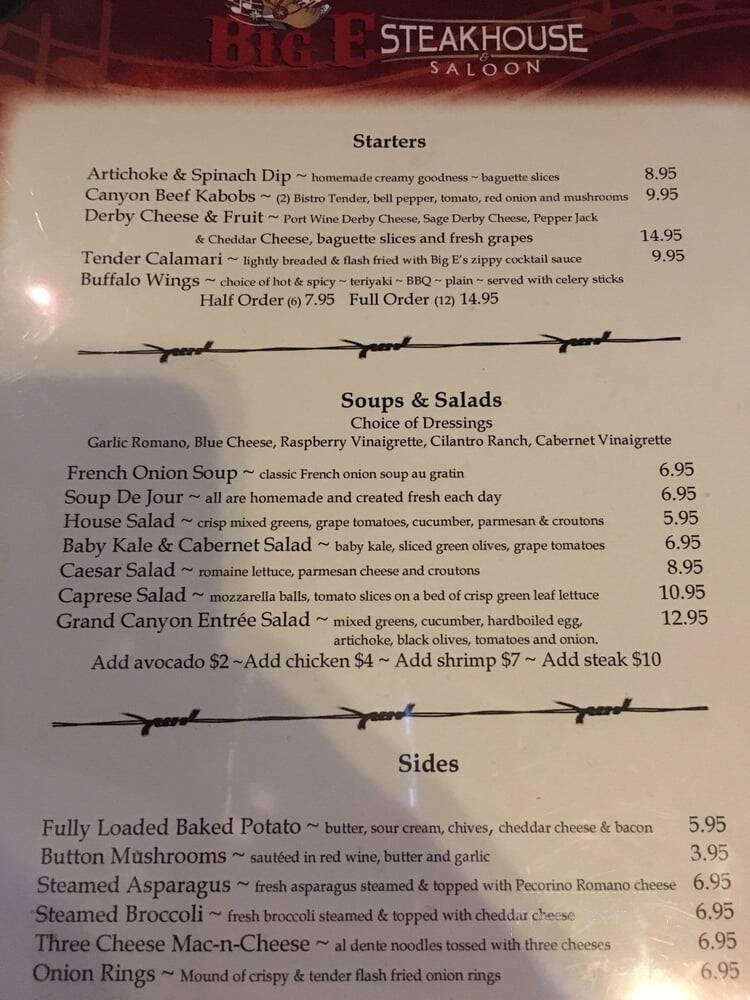 Big E Steakhouse & Saloon - Grand Canyon, AZ menu_pic