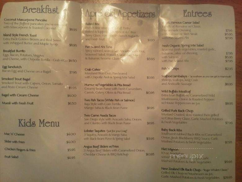 Toomey's - Mammoth Lakes, CA menu_pic