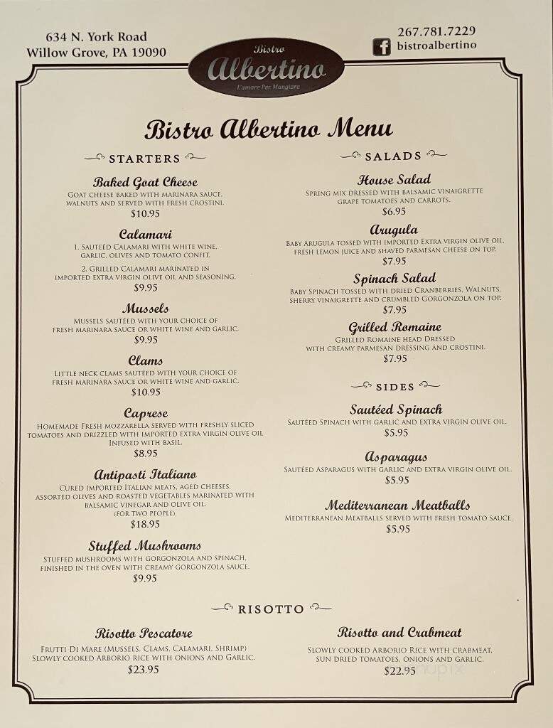 Bistro Albertino - Willow Grove, PA menu_pic