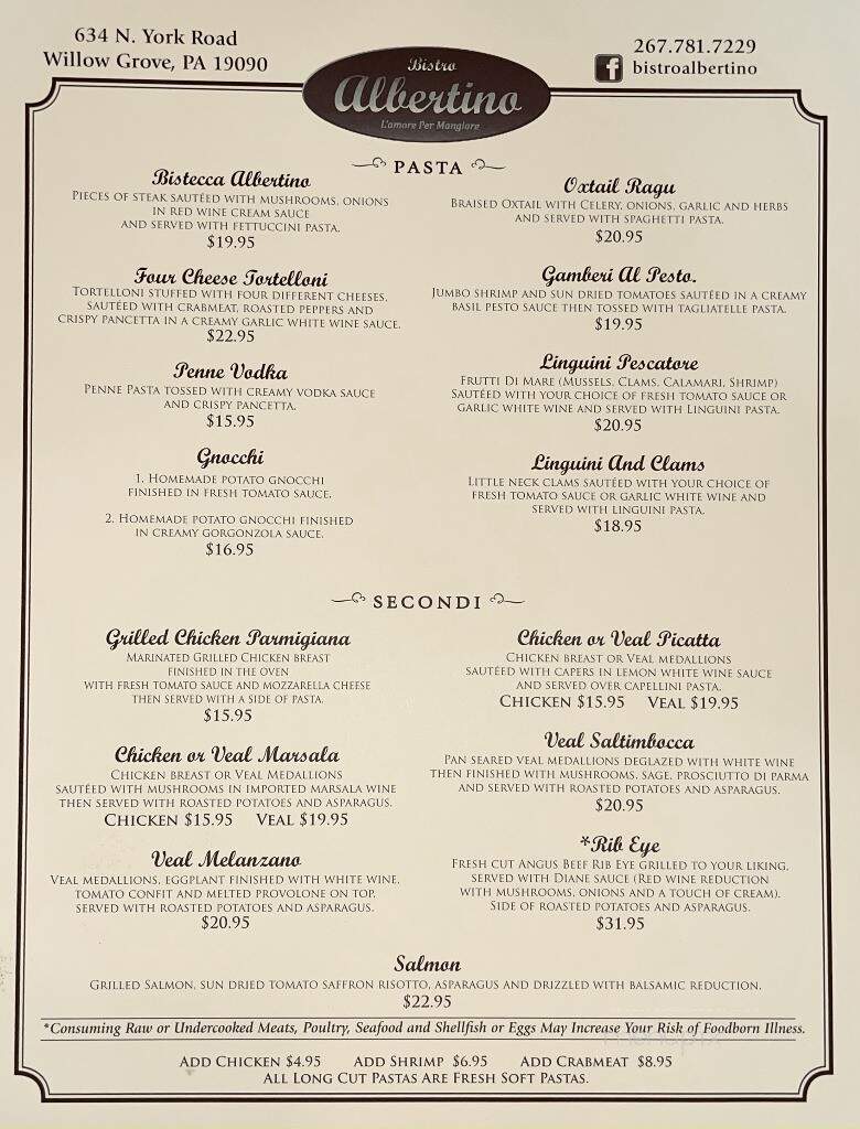Bistro Albertino - Willow Grove, PA menu_pic