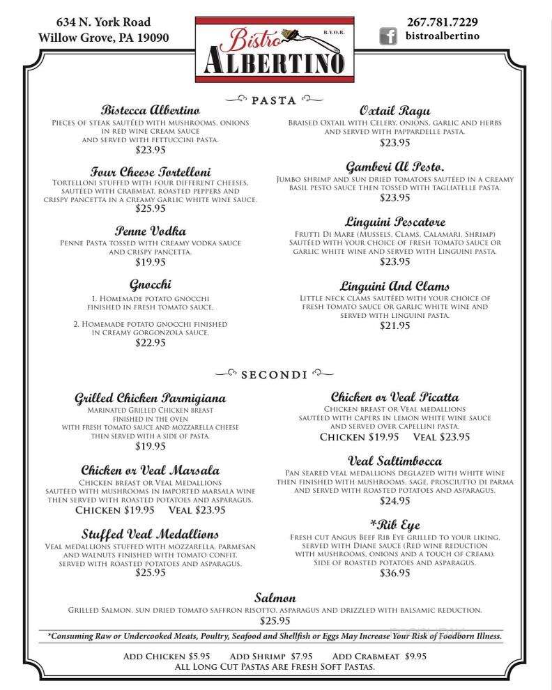 Bistro Albertino - Willow Grove, PA menu_pic