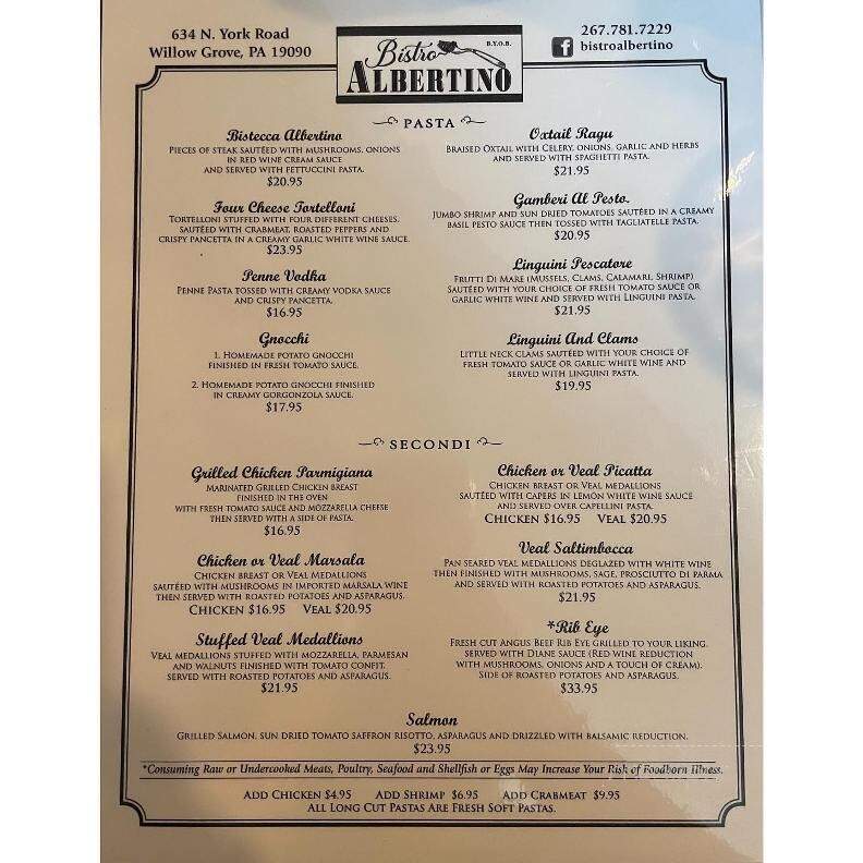 Bistro Albertino - Willow Grove, PA menu_pic