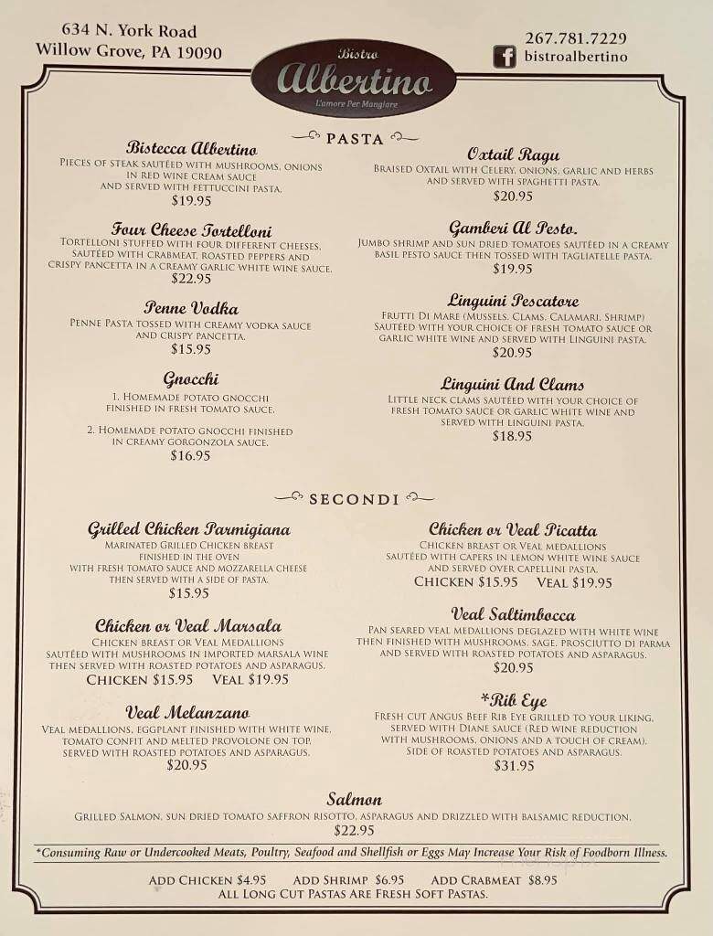 Bistro Albertino - Willow Grove, PA menu_pic