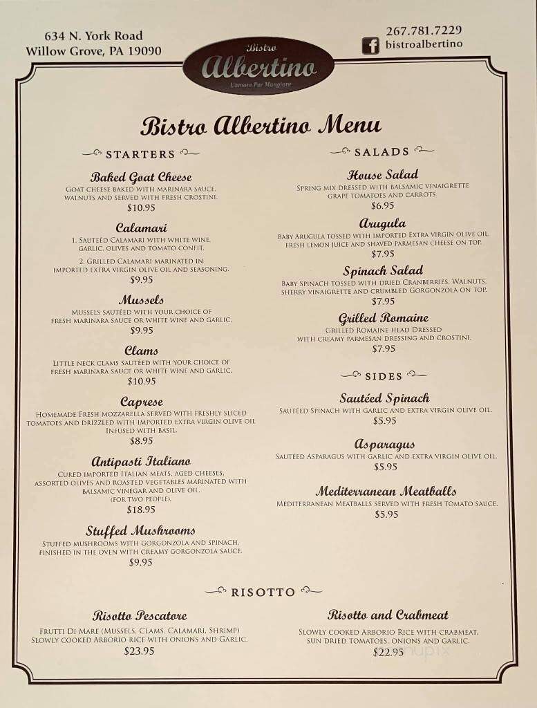 Bistro Albertino - Willow Grove, PA menu_pic