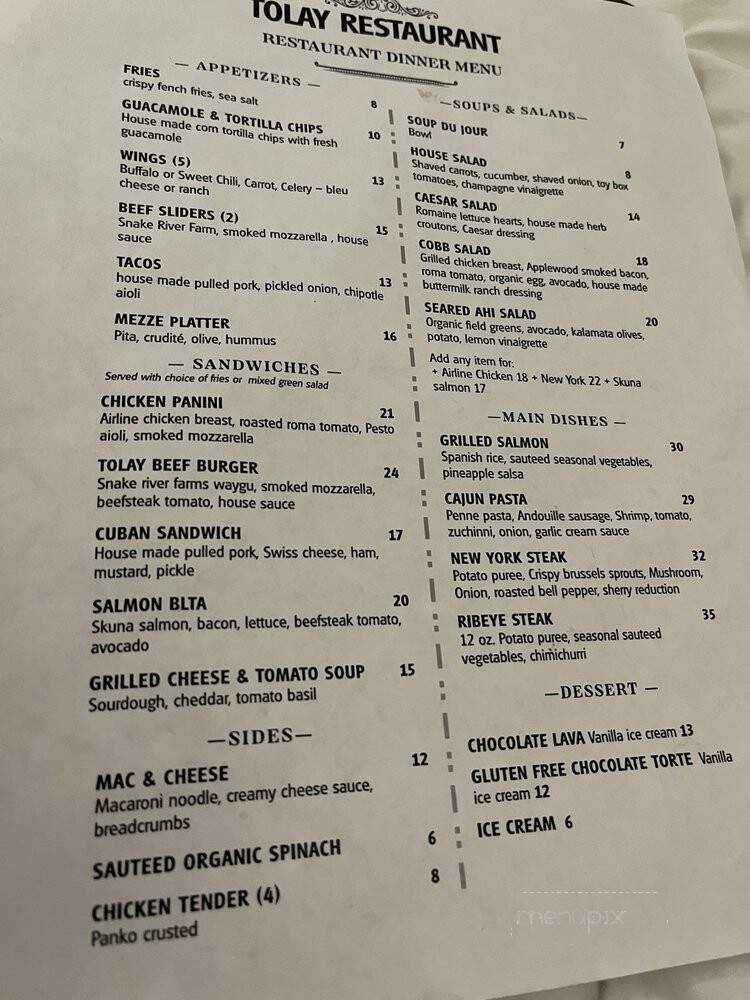 Tolay - Petaluma, CA menu_pic