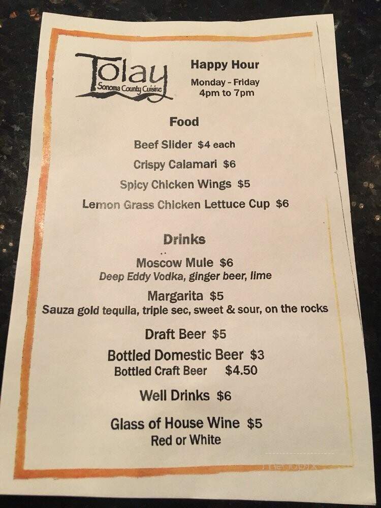 Tolay - Petaluma, CA menu_pic