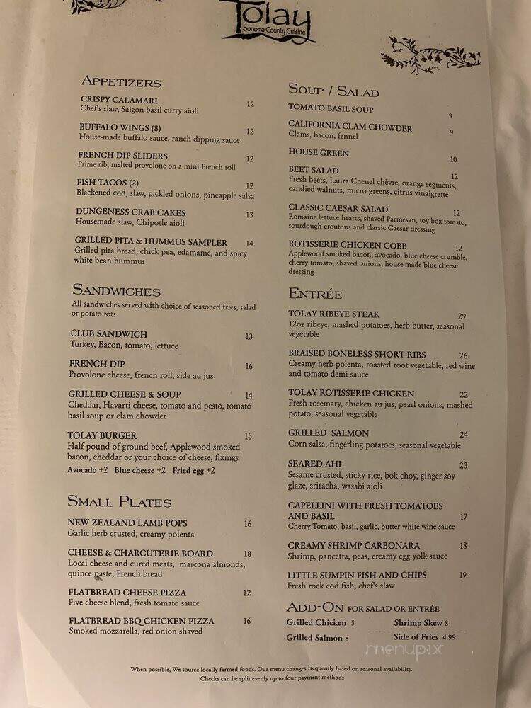 Tolay - Petaluma, CA menu_pic