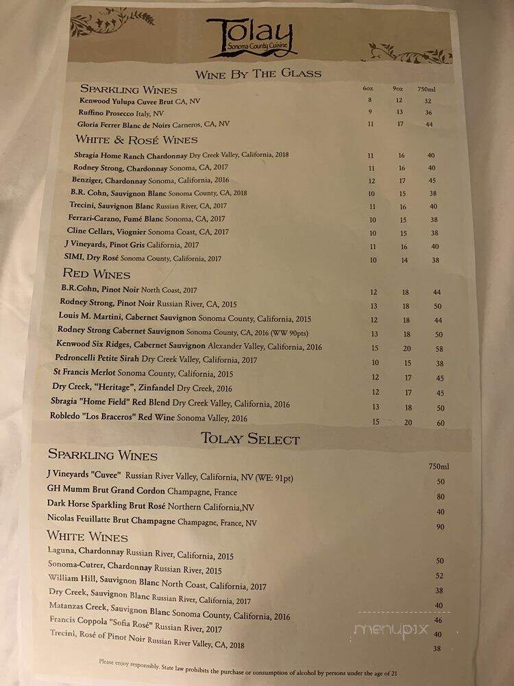 Tolay - Petaluma, CA menu_pic