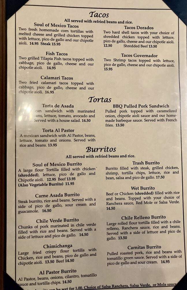 Soul of Mexico Alma de Mexico - Indio, CA menu_pic