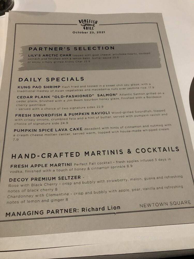 Bonefish Grill - Newtown Square, PA menu_pic