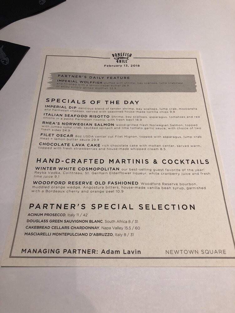 Bonefish Grill - Newtown Square, PA menu_pic