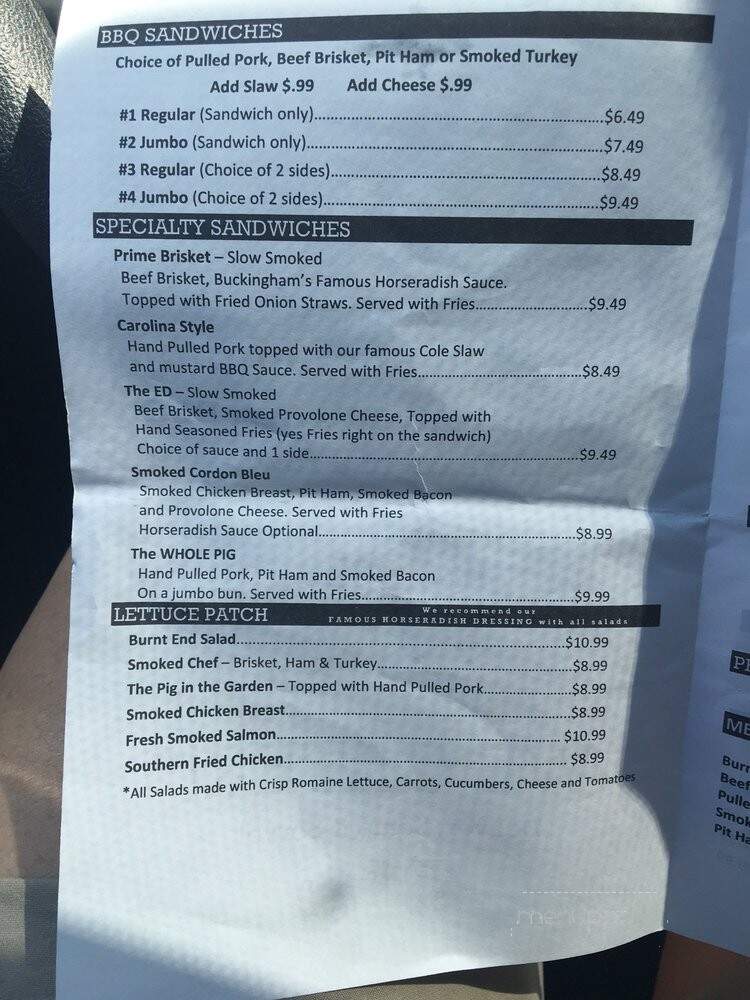 Buckingham's BBQ Store & Co - Springfield, MO menu_pic