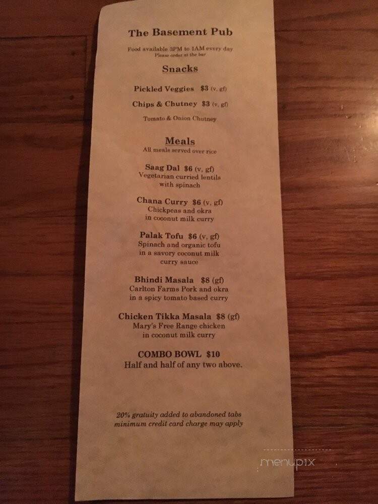 Basement Pub - Portland, OR menu_pic