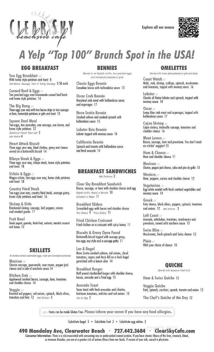 Clear Sky Cafe - Clearwater, FL menu_pic