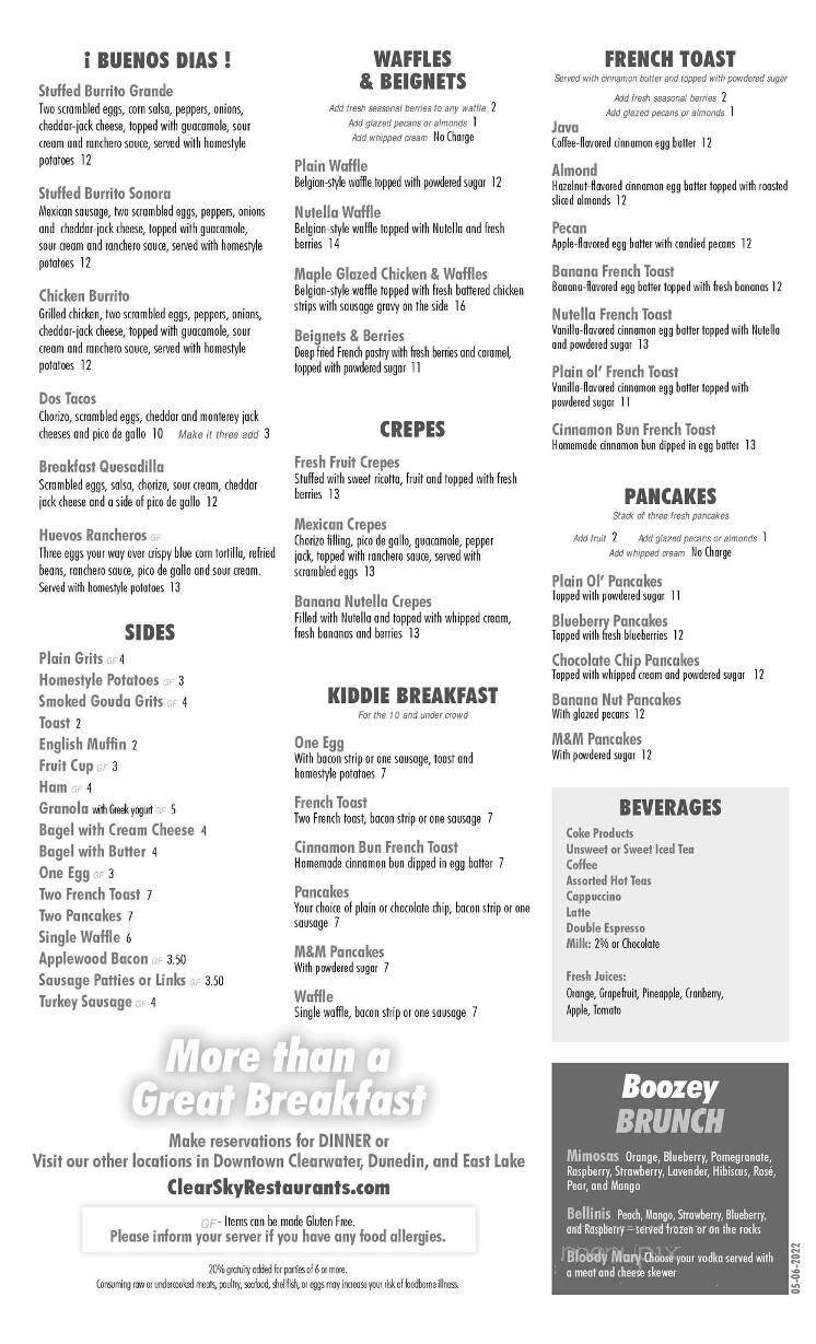 Clear Sky Cafe - Clearwater, FL menu_pic