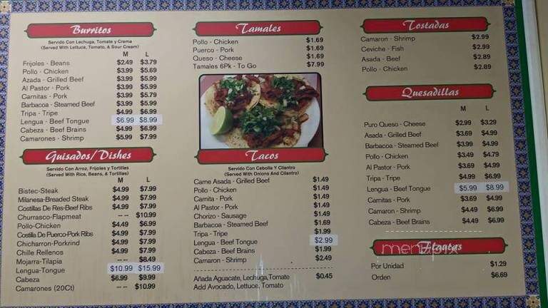 Tienda Jalisco - Orlando, FL menu_pic