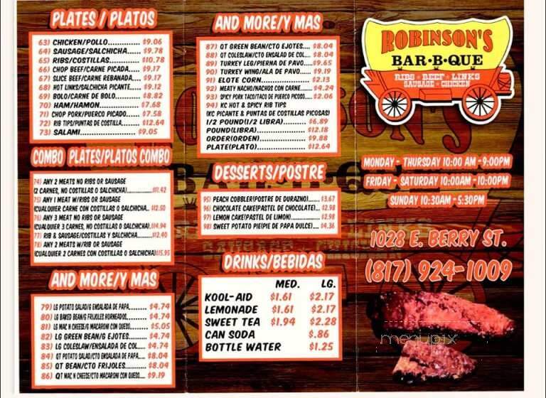 Robinson Bar-B-Q - Fort Worth, TX menu_pic