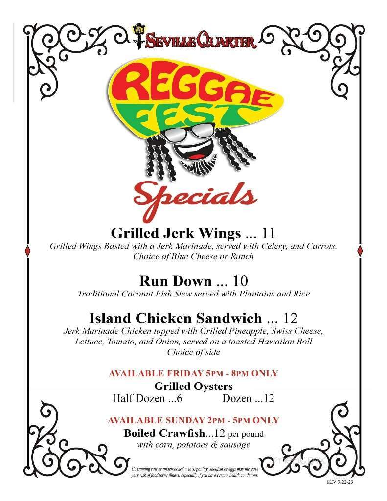Seville Quarter - Pensacola, FL menu_pic