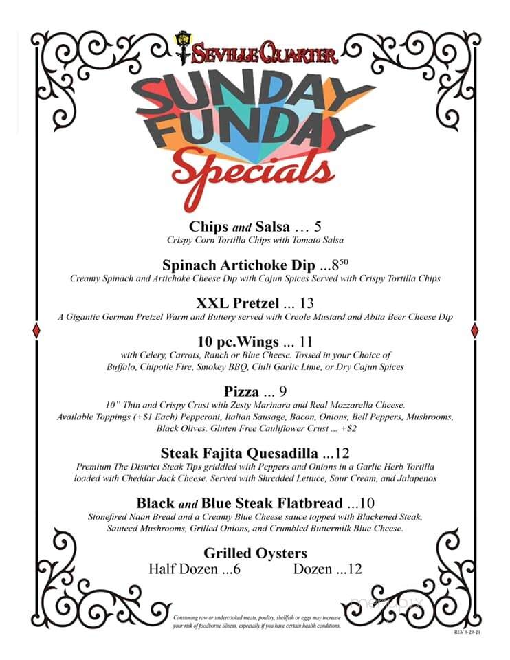 Seville Quarter - Pensacola, FL menu_pic