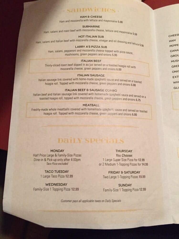 Larry A's Pizza - Macomb, IL menu_pic