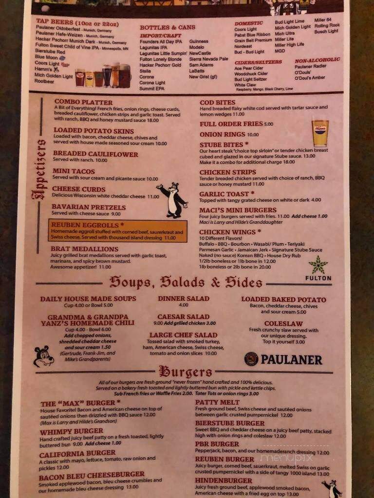 Bierstube - Hastings, MN menu_pic
