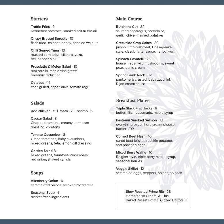Allenberry Resort - Boiling Springs, PA menu_pic