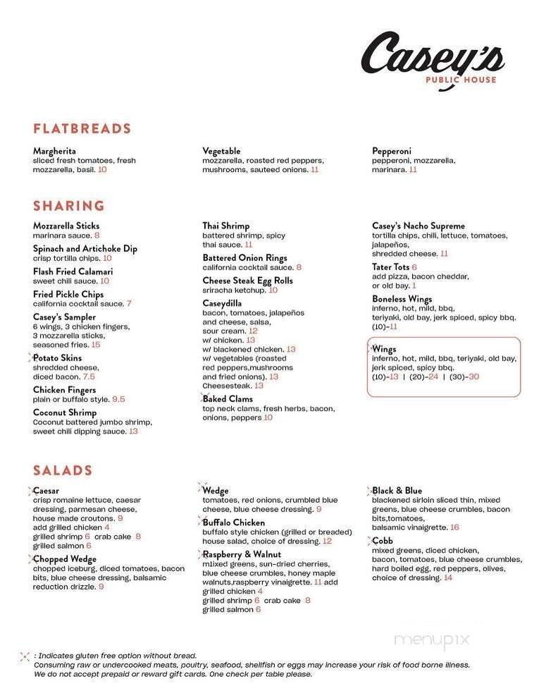 Casey's Seafood Grill & Pub - Newtown Square, PA menu_pic