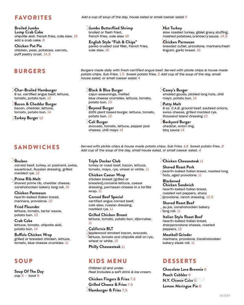Casey's Seafood Grill & Pub - Newtown Square, PA menu_pic