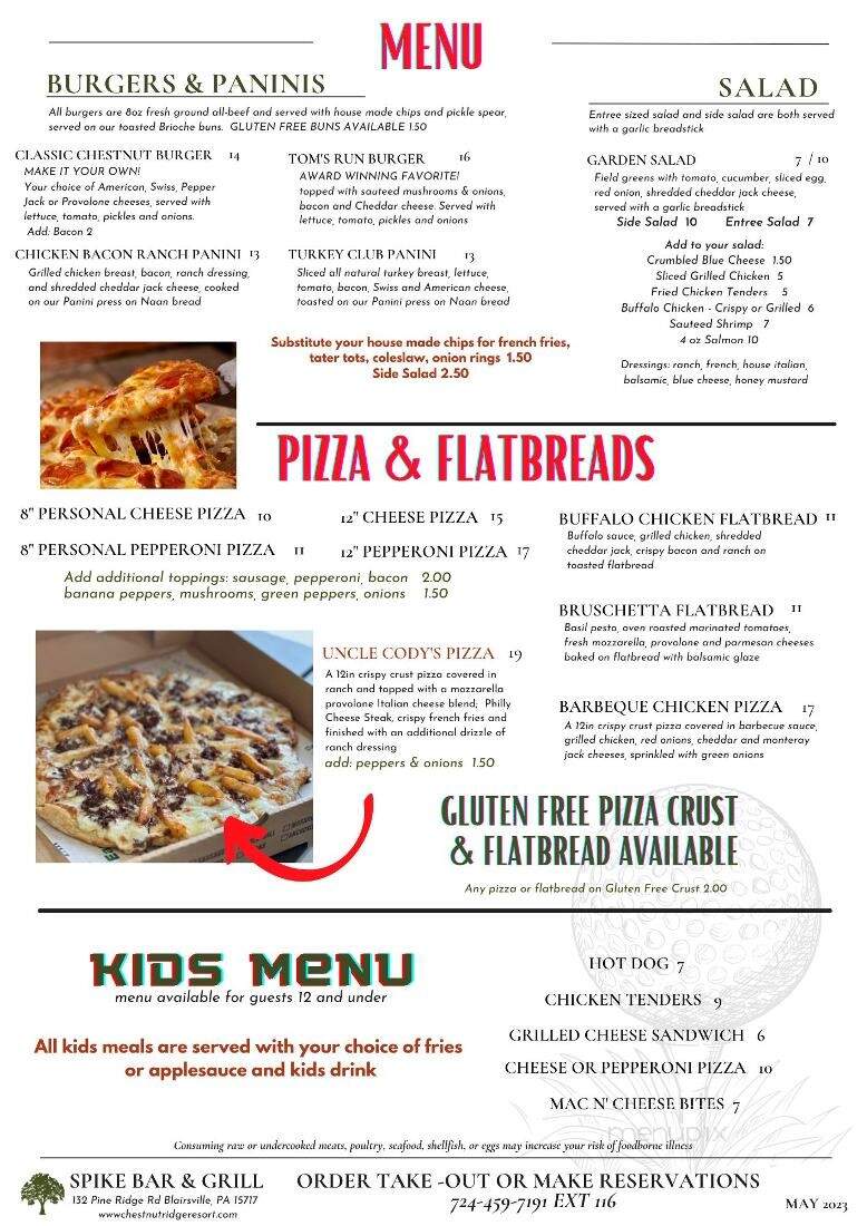 Chestnut Ridge Golf Club - Blairsville, PA menu_pic