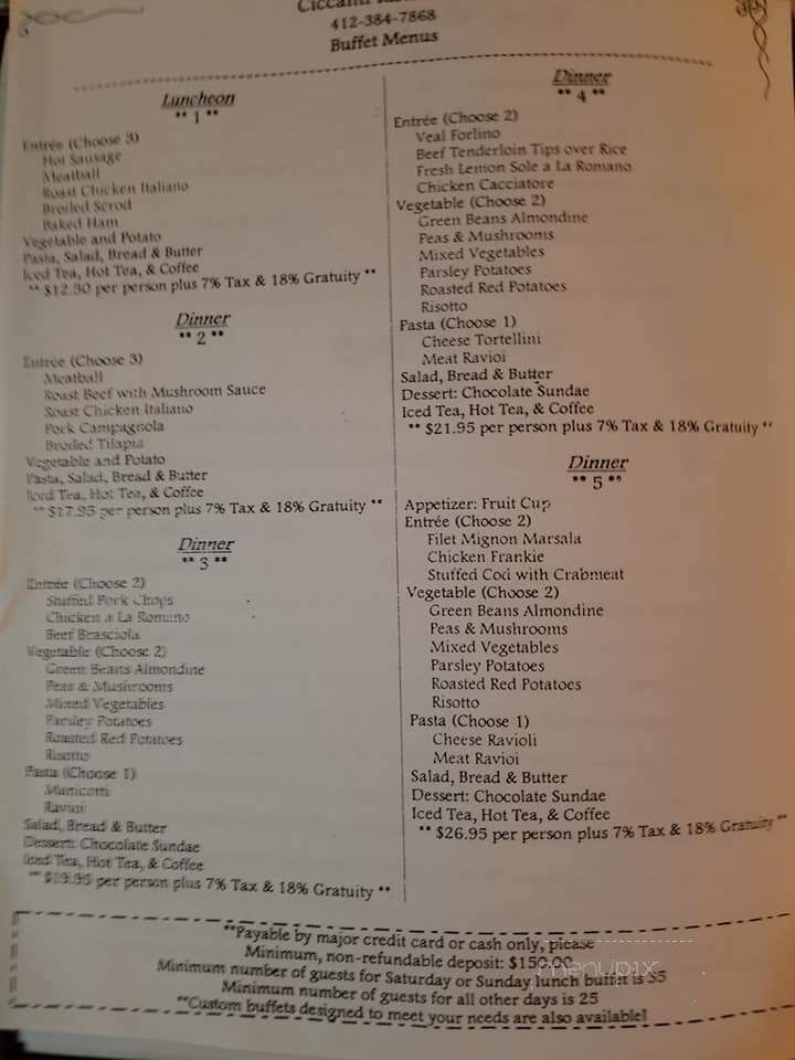 Ciccanti Ristorante - Clairton, PA menu_pic