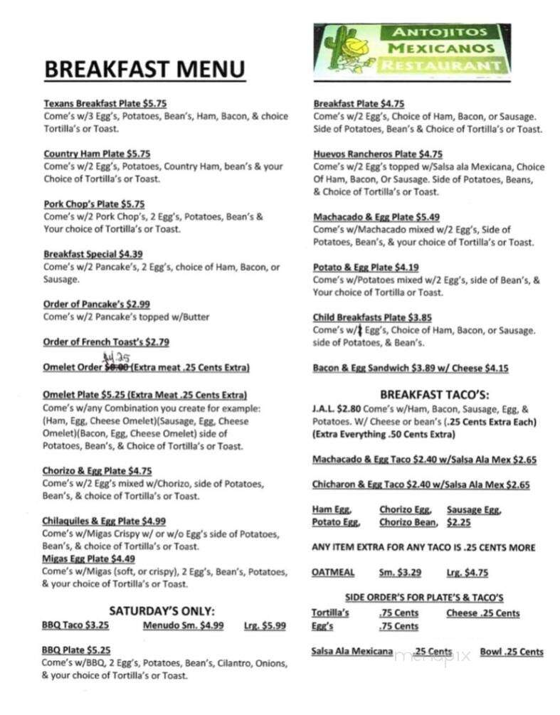 Antojitos Mexicano - Raymondville, TX menu_pic
