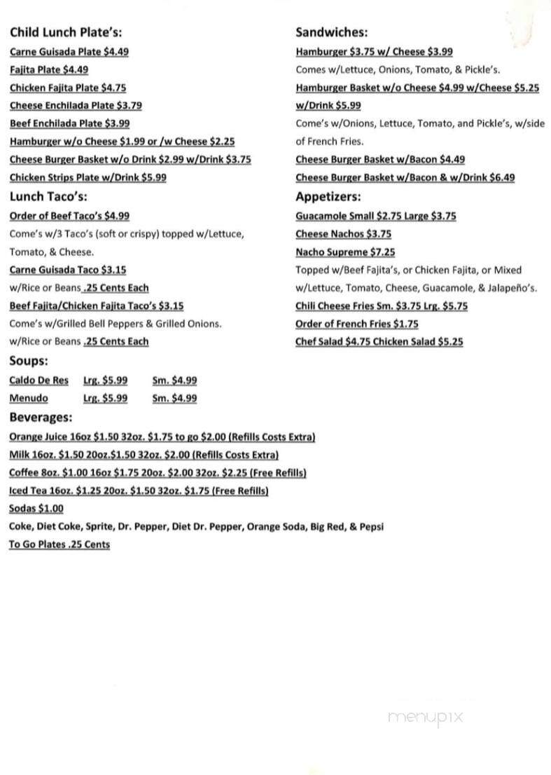 Antojitos Mexicano - Raymondville, TX menu_pic
