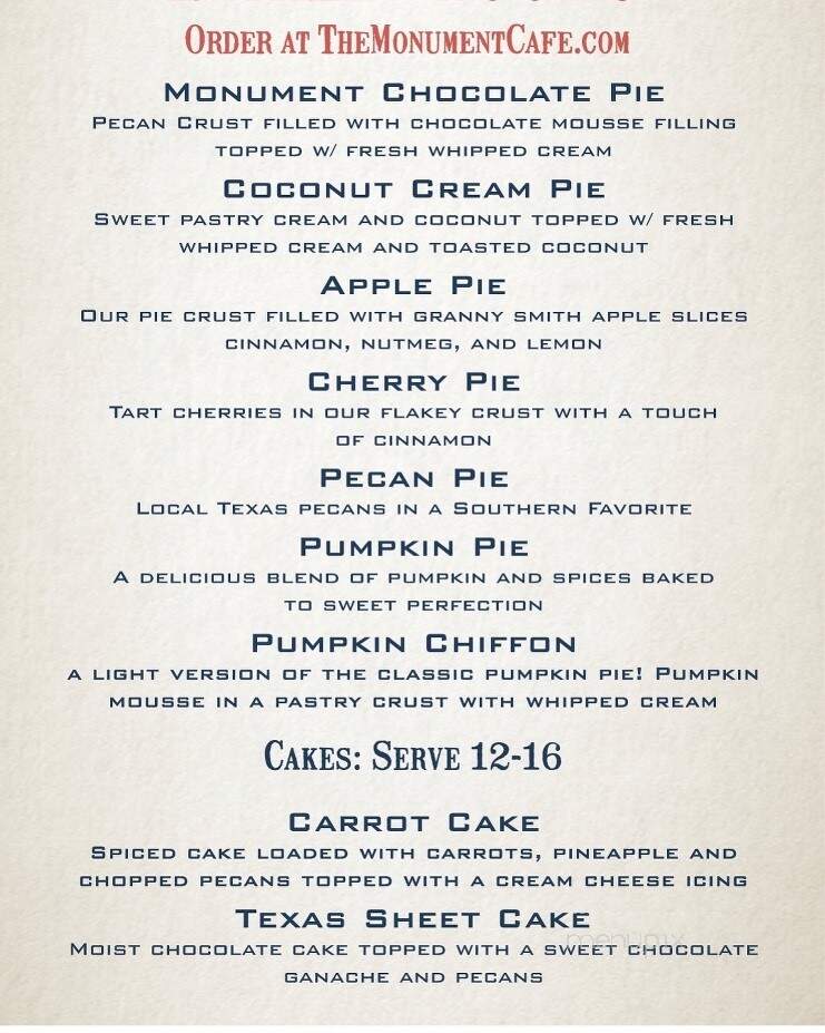 Monument Cafe - Georgetown, TX menu_pic