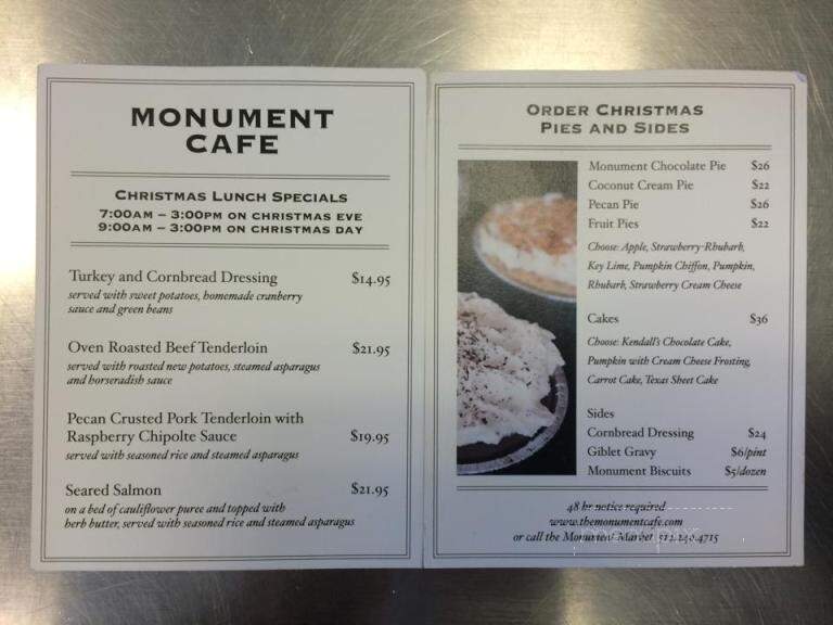 Monument Cafe - Georgetown, TX menu_pic