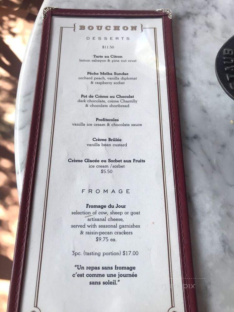 Bouchon Restaurant - Yountville, CA menu_pic