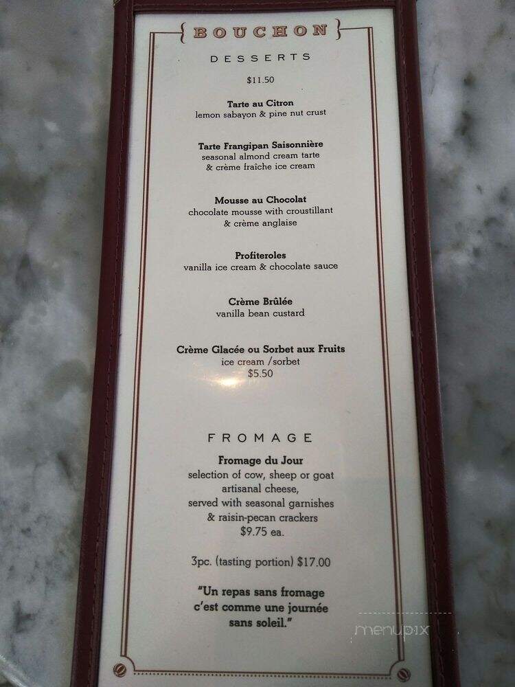 Bouchon Restaurant - Yountville, CA menu_pic