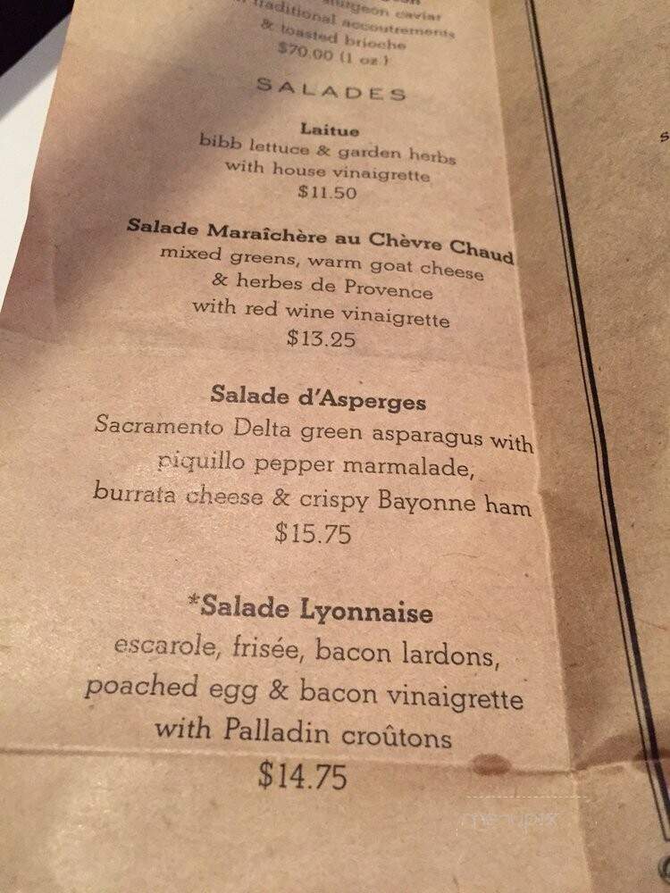 Bouchon Restaurant - Yountville, CA menu_pic