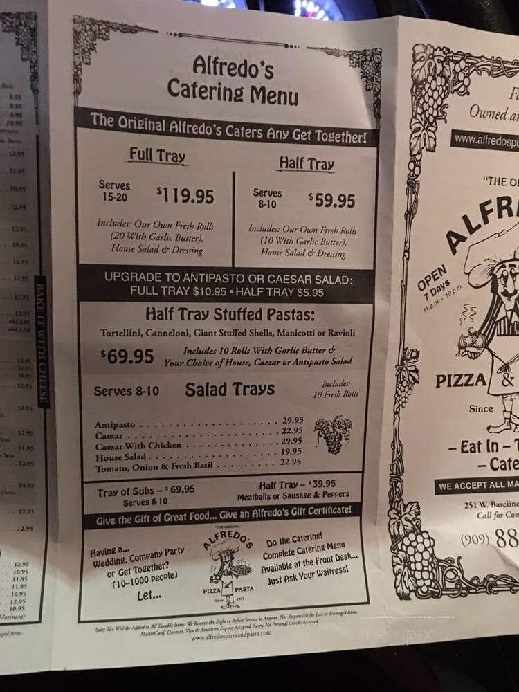 Alfredo's Pizza & Pasta - San Bernardino, CA menu_pic