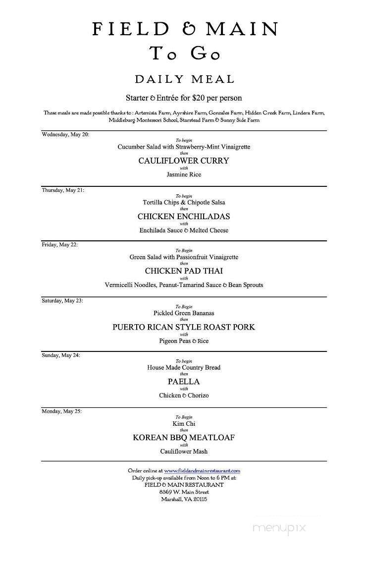 Field & Main Restaurant - Marshall, VA menu_pic