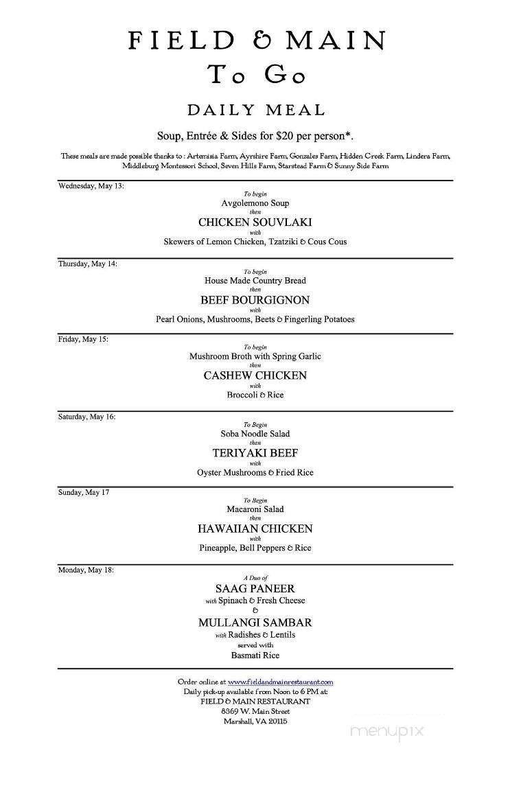 Field & Main Restaurant - Marshall, VA menu_pic