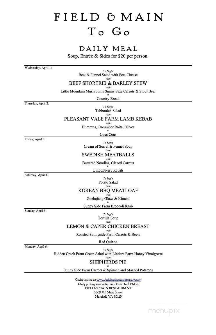 Field & Main Restaurant - Marshall, VA menu_pic