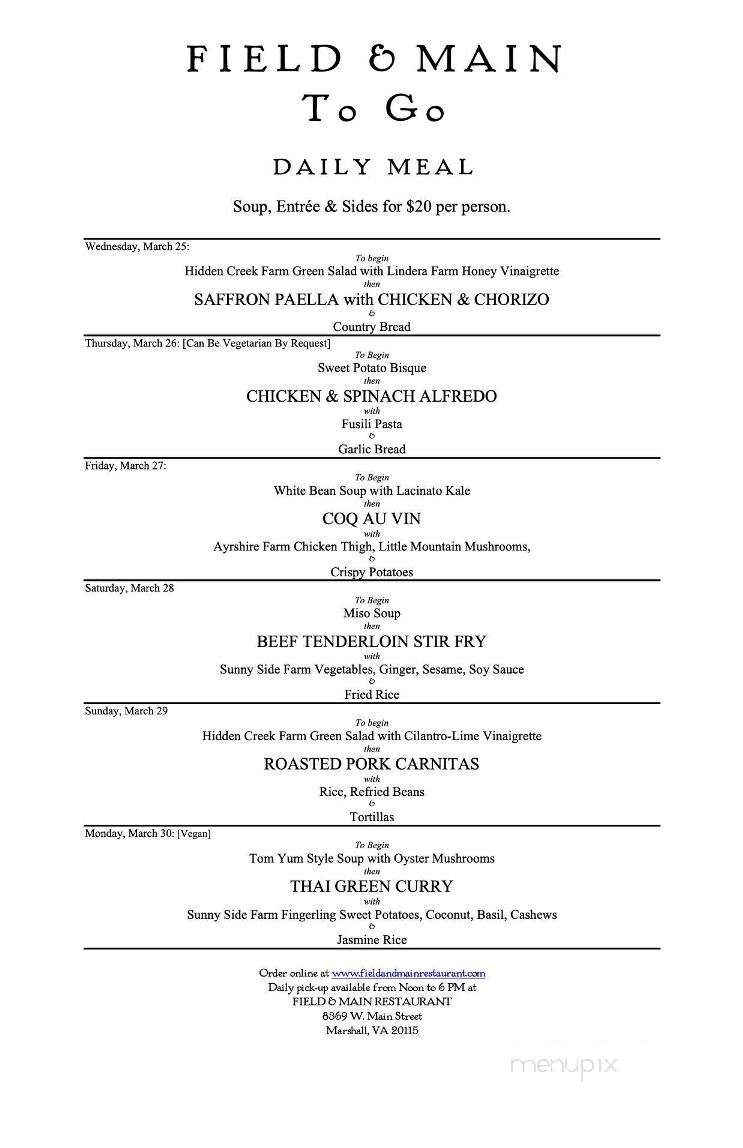 Field & Main Restaurant - Marshall, VA menu_pic