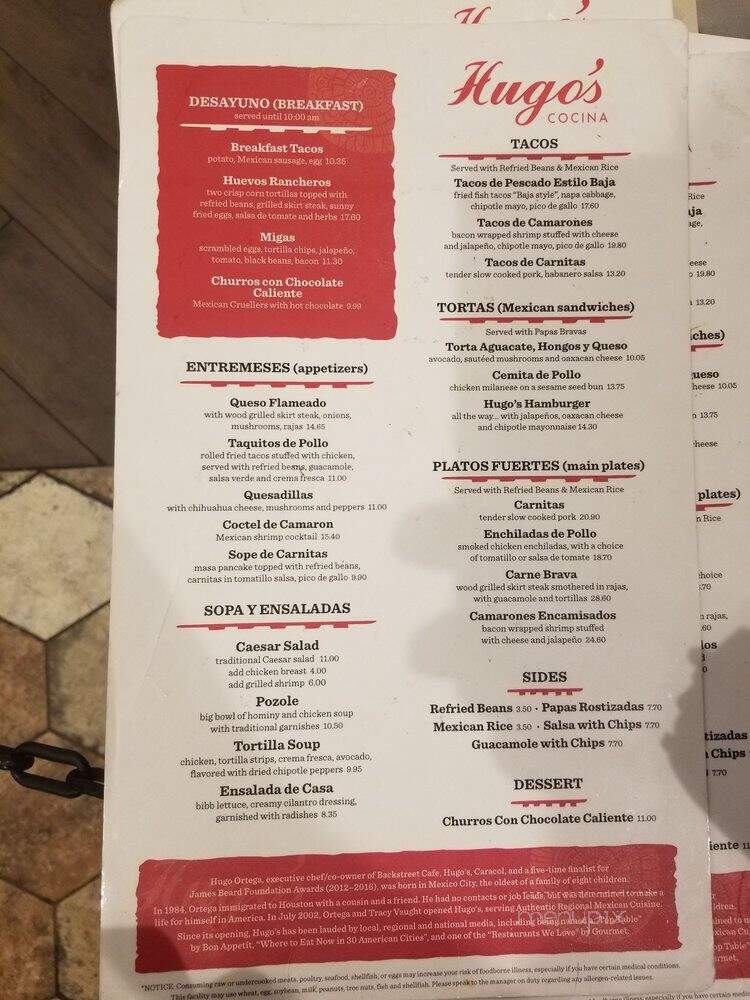 Hugo's Cocina - Houston, TX menu_pic