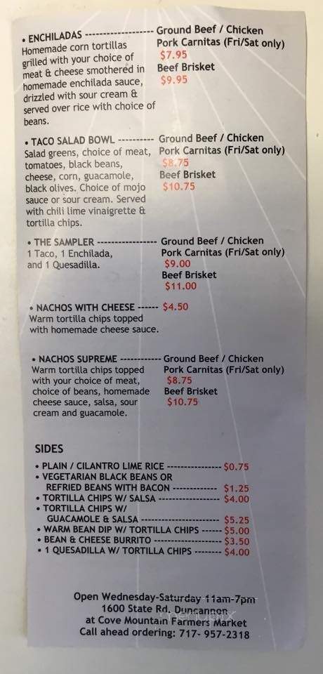 Mojo Taco - Duncannon, PA menu_pic