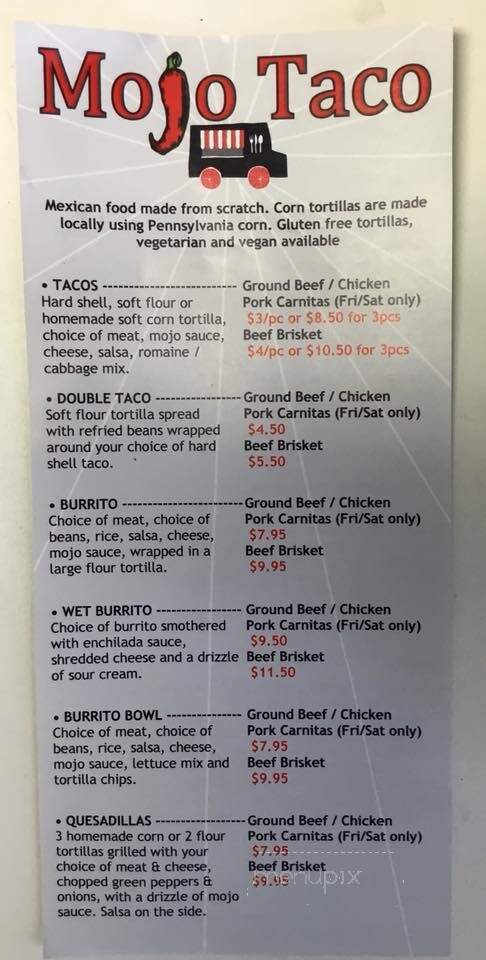 Mojo Taco - Duncannon, PA menu_pic
