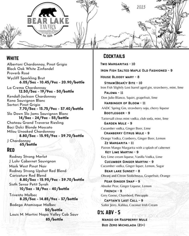 Thrasher's Bear Lake Tavern - North Muskegon, MI menu_pic