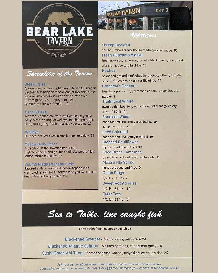 Thrasher's Bear Lake Tavern - North Muskegon, MI menu_pic
