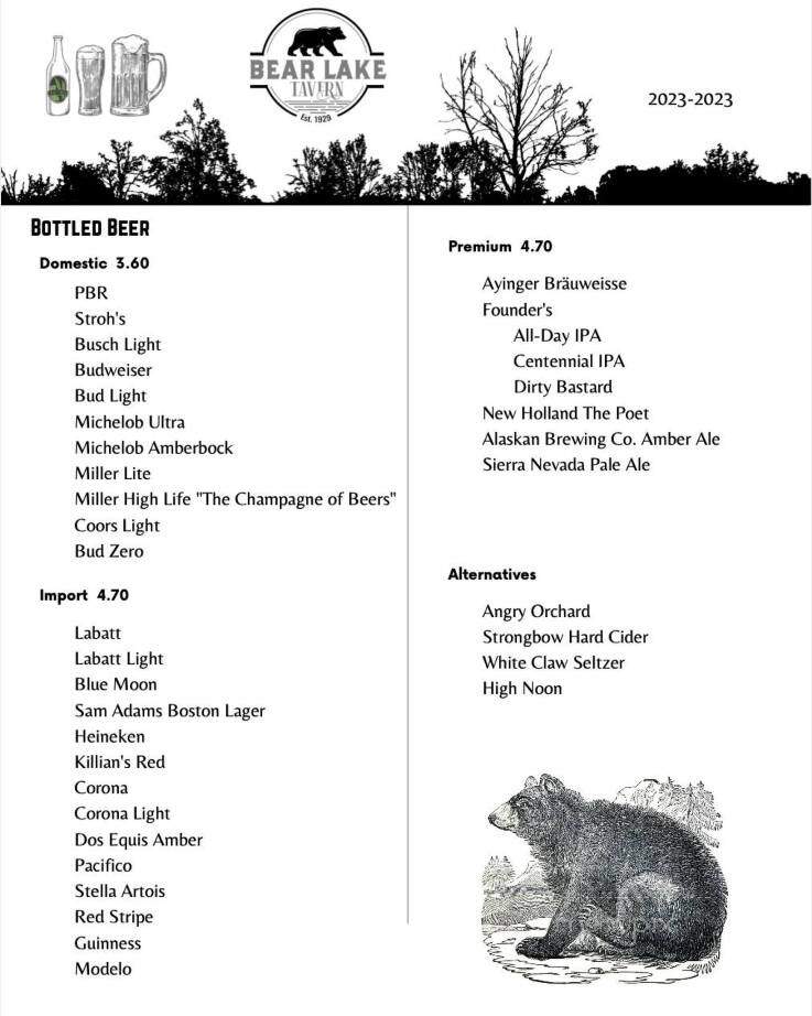 Thrasher's Bear Lake Tavern - North Muskegon, MI menu_pic