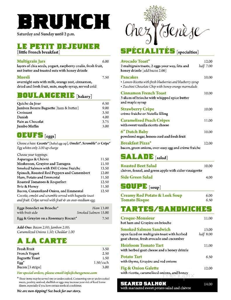 Chez Genese - Greensboro, NC menu_pic